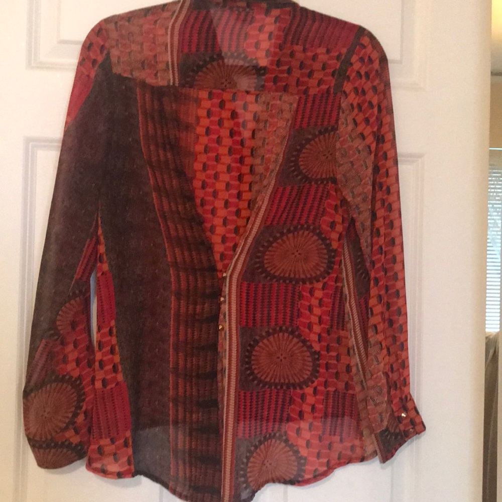 Sheer Button Down Top With Gold Button Detailing - image 3